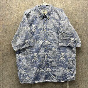 Big Dogs Shirt Mens XL Blue Hawaiian Dog Tropical Short Sleeve Button Front